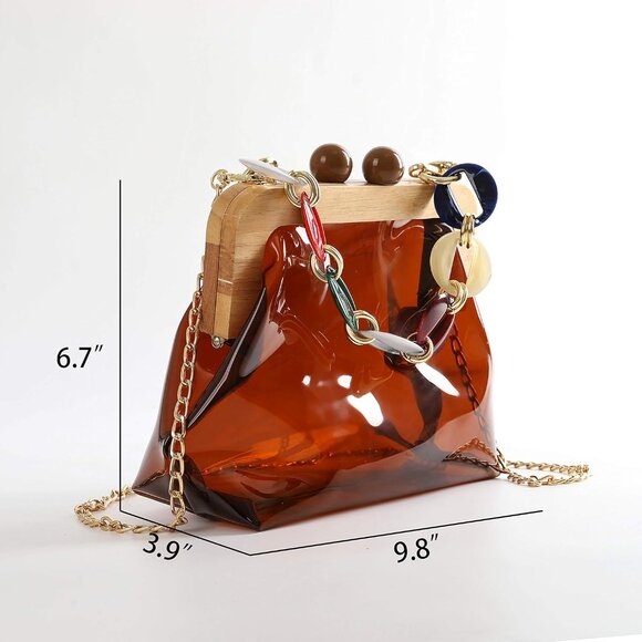 Women Transparent PVC Crossbody Handbag with Removable Acrylic Strap - Picture 8 of 8